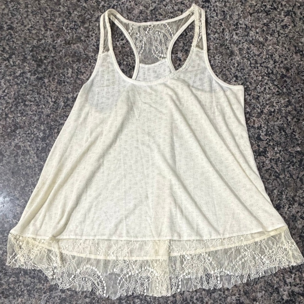 VTG Abercrombie & Fitch Lace Hem Racerback Camisole Cream Ivory Pointelle Top L